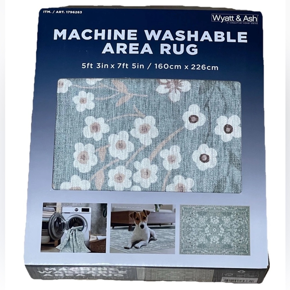 NEW Wyatt & Ash Washable Indoor Area Rug 5'3" x 7'5" - Kinsley (Green)